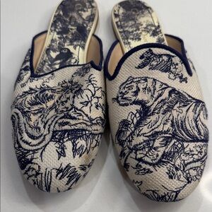 Dior Women's Toile Embroidered Slip-On Shoes Smoking Slides